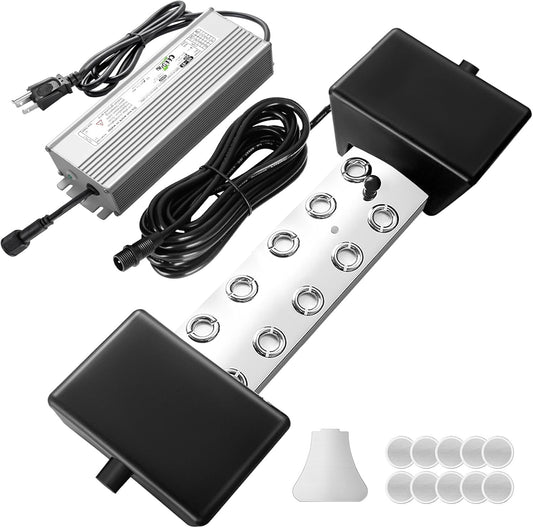 Ultrasonic Mist Maker 10 Heads, Ultrasonic Fogger Pond Fogger Waterproof Power Supply, Perfect for Pond, Greenhouse, Rockery, Lawn, Halloween Decoration