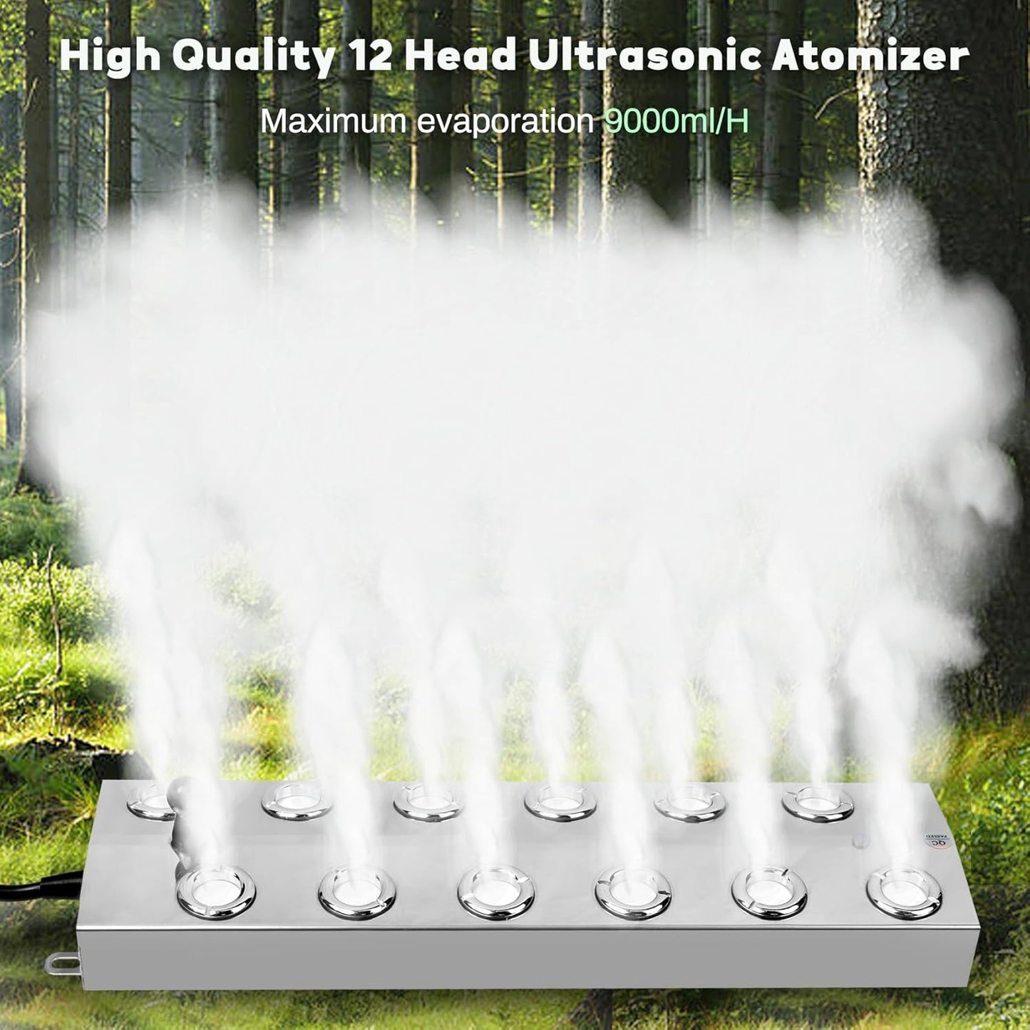 Ultrasonic Mist Maker 12 Heads, Ultrasonic Fogger Pond Fogger Waterproof Power Supply, Perfect for Pond, Greenhouse, Rockery, Lawn, Halloween Decoration