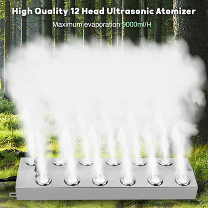 Ultrasonic Mist Maker 12 Heads, Ultrasonic Fogger Pond Fogger Waterproof Power Supply, Perfect for Pond, Greenhouse, Rockery, Lawn, Halloween Decoration